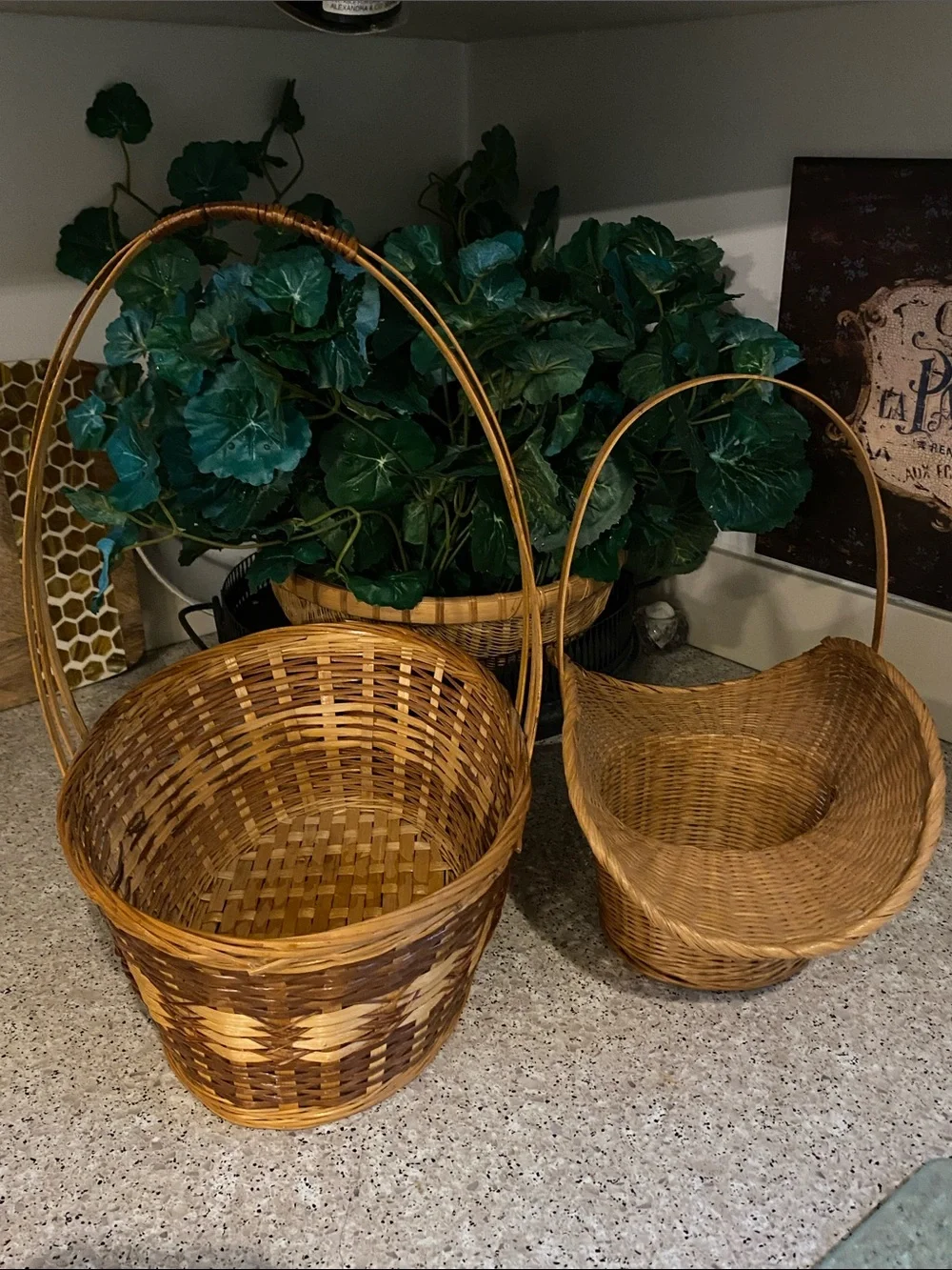 2 Handwoven Vintage Baskets w/Handles